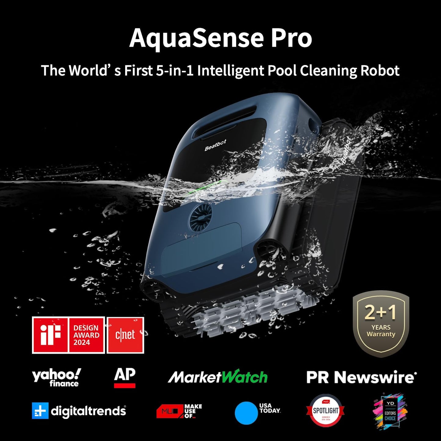 Beatbot Aquasense Pro Cordless Pool Cleaner Robot – Clarifies Water, Cleans Surface, Floor, Walls and Waterline, Intelligent Path Optimization, Surface Parking – Dark Blue image 6