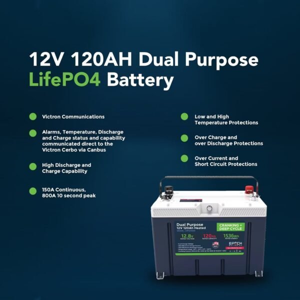 12V 120AH Group 27 LiFePO4 Battery Cranking & Deep Cycle Lithium Battery (Dual Purpose) image 12