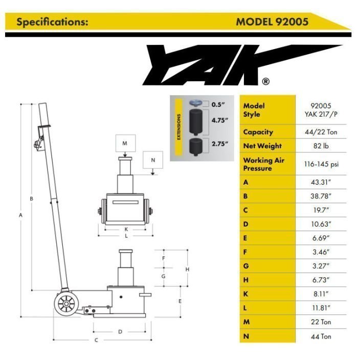 ESCO Yak 22-44 Ton Portable Air Hydraulic Jack image 3