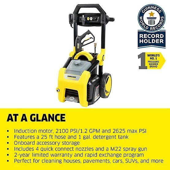 Karcher 2,100 PSI 1.2 GPM Electric Cold Water K2100PS Pressure Washer with Turbo, 15 Degree, 40 Degree and Soap Nozzles image 4