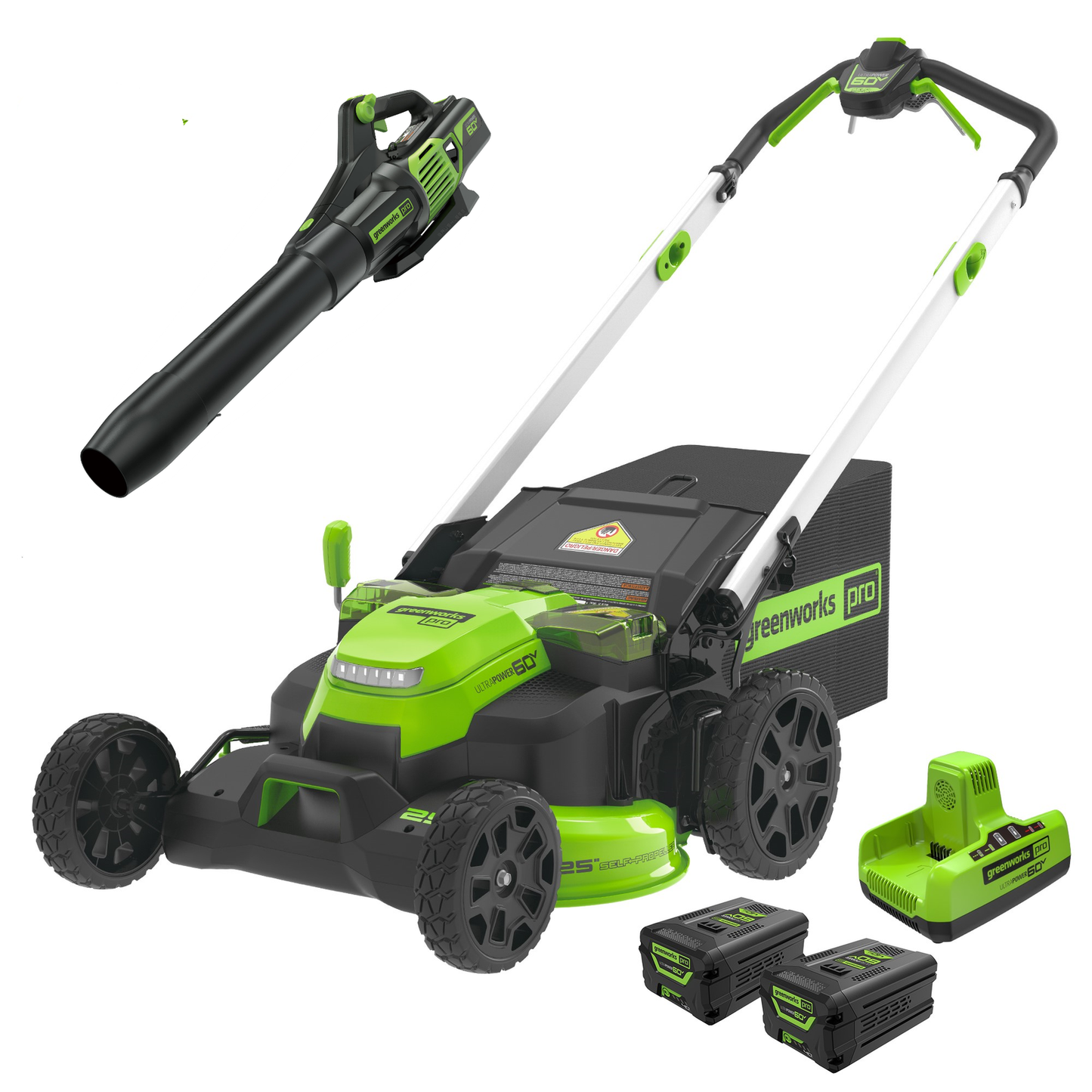 60V 25″ Cordless Battery Self-Propelled Mower Combo Kit w/ Blower, (2) 4.0Ah Batteries and Dual Port Charger image 0