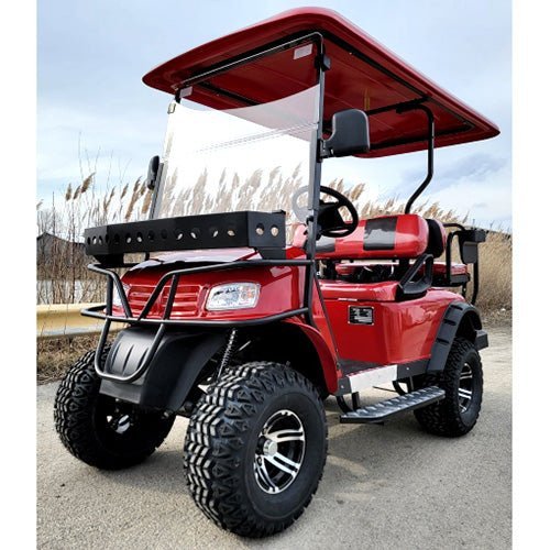 New 48v Electric Golf Cart Lifted & Loaded eMACHINE – RED Street Ready Light Package & Flip Seat image 0