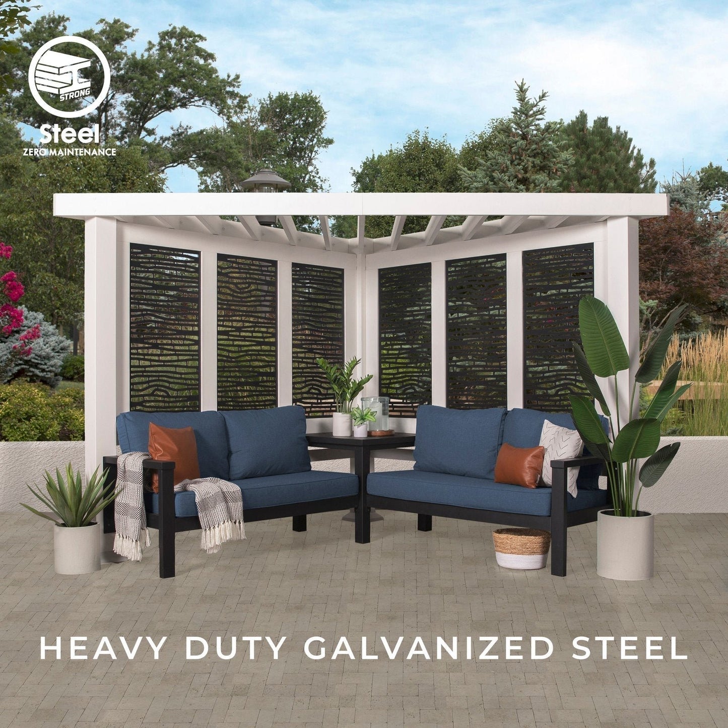 Ridgedale Modern Steel Cabana Pergola with Conversational Seating image 17