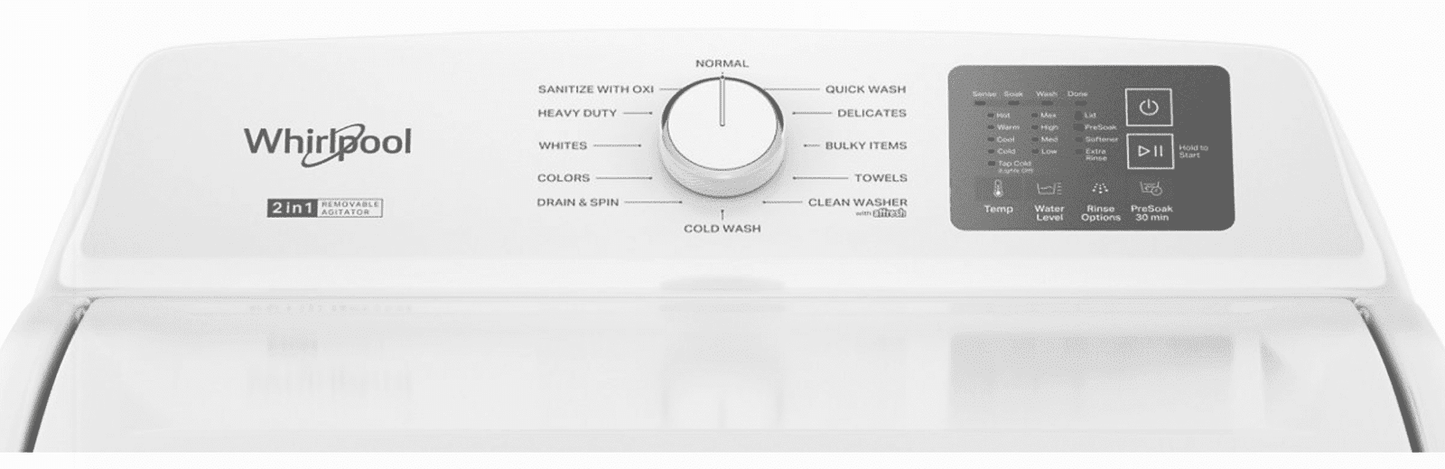 Whirlpool WTW4107SW 4.2 – 4.3 Cu. Ft Top Load Washer with 2-in-1 Removable Agitator, White image 2