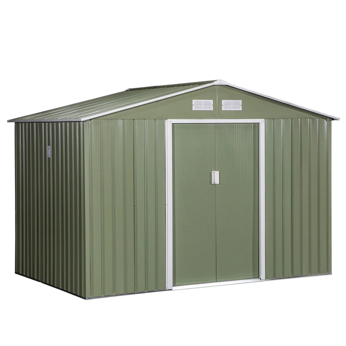 Spacious 9′ x 6′ Outdoor Storage Shed with Foundation, Sliding Doors, and Vents – Green image 0