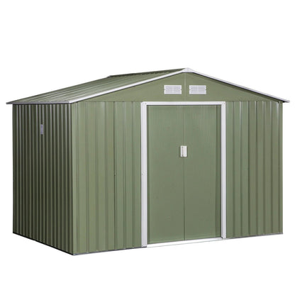 Spacious 9′ x 6′ Outdoor Storage Shed with Foundation, Sliding Doors, and Vents – Green image 0