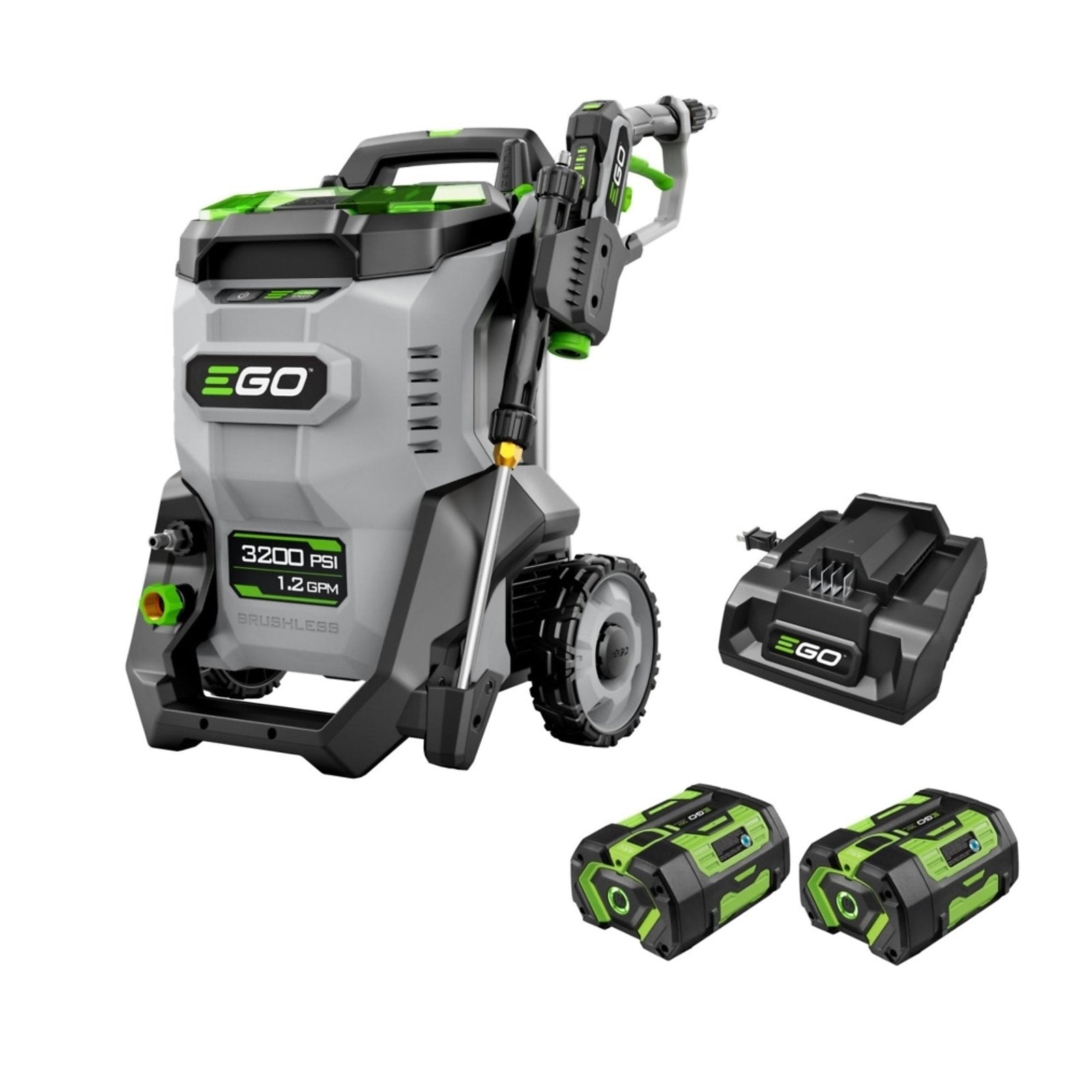 EGO, Pressure Washer Kit w/ Batteries Chargers, Pressure 3200 PSI, Flow 2 GPM, Volts 56 Model# HPW3204-2 image 0
