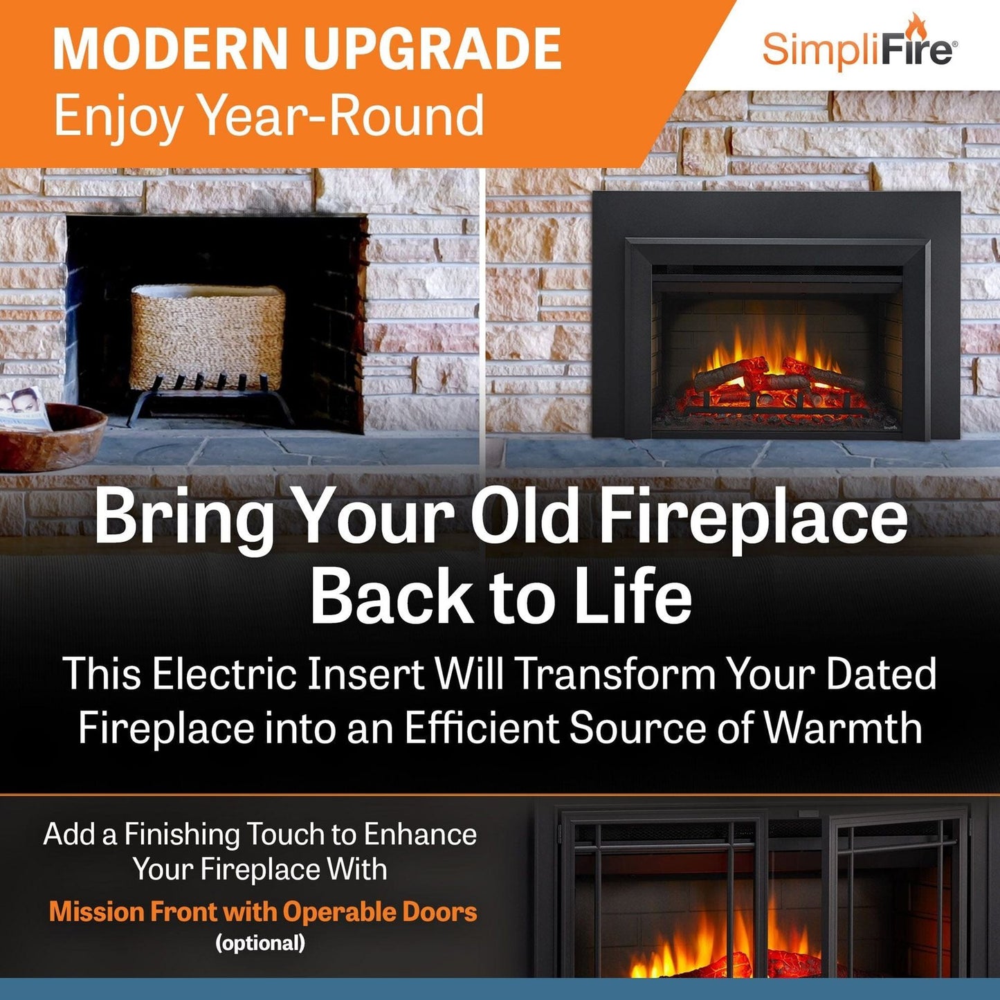 SimpliFire 30-In Electric Fireplace Insert with LED Flame and Multi-Color Ember Bed image 2