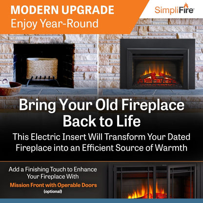 SimpliFire 30-In Electric Fireplace Insert with LED Flame and Multi-Color Ember Bed image 2