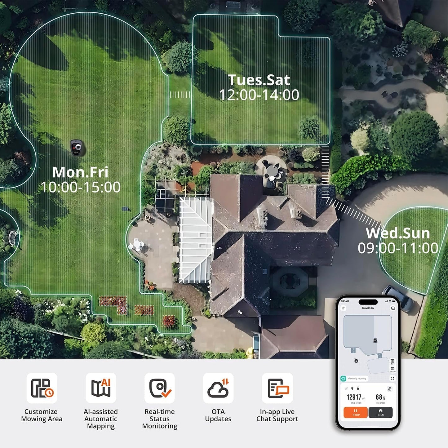 Segway Navimow i105N Robot Lawn Mower, AI Mapping, Perimeter Wire-Free, App Control image 4