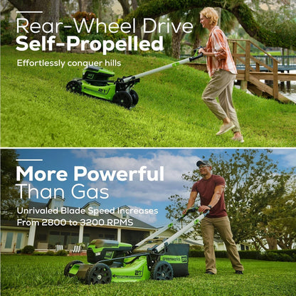 Greenworks 60V 21″ Brushless Self-Propelled Battery Powered Lawn Mower + (2) 4.0Ah Batteries & Dual Port Charger image 2