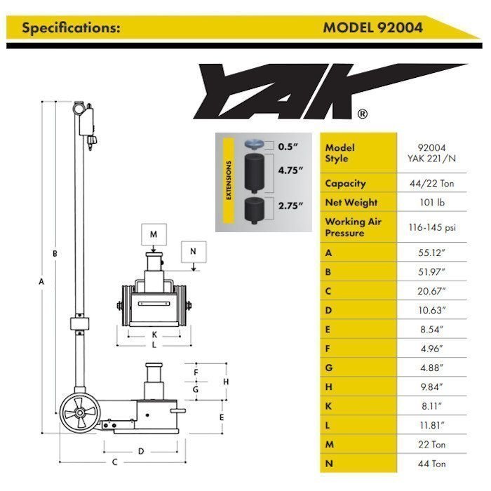 ESCO Yak 22-44 Ton Tall Air Hydraulic Jack image 3