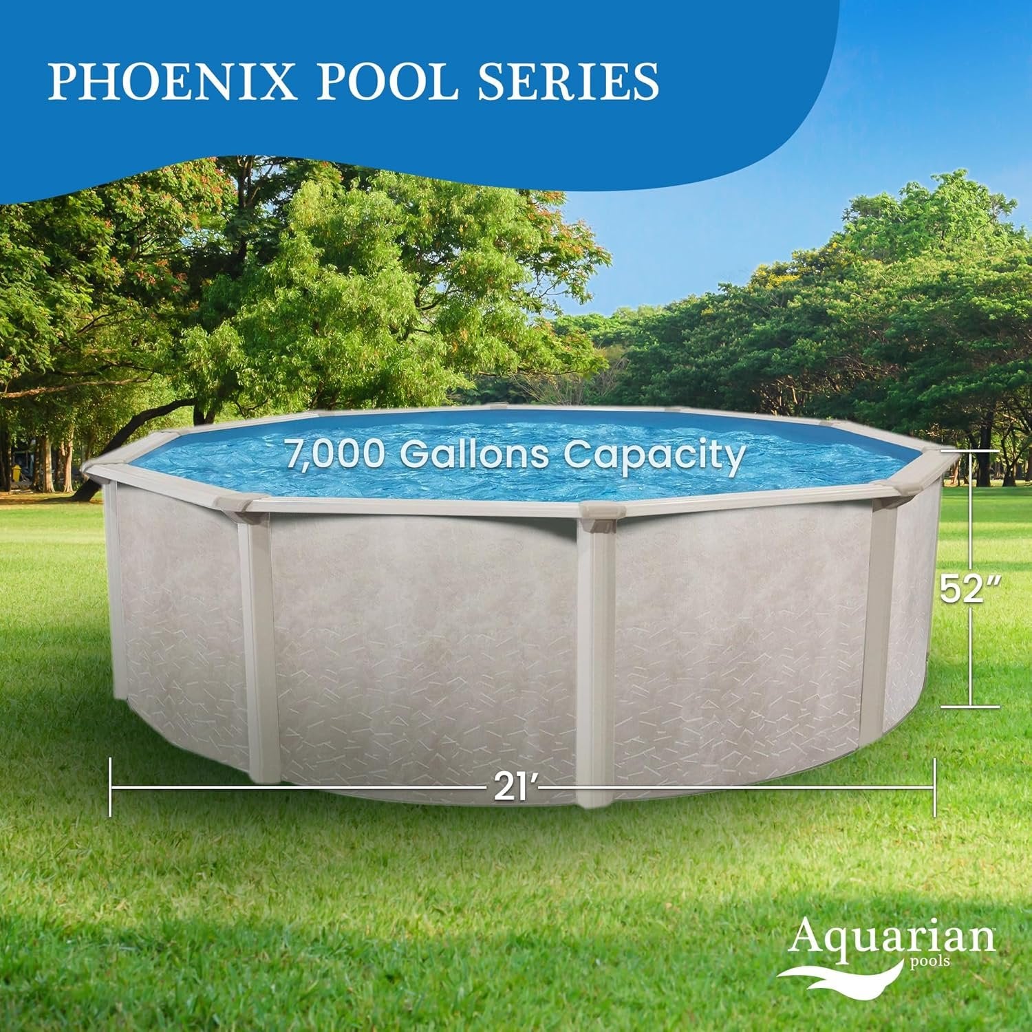 Aquarian 21ft x 52in Round Steel-Frame Above Ground Swimming Pool – Phoenix Series, DIY Outdoor Backyard Pool image 1