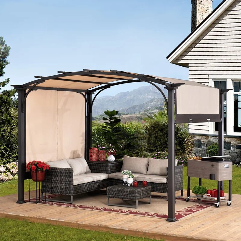 Pergola, Outdoor Steel Arched Pergola with Adjustable Canopy image 2
