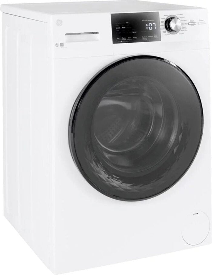 GE – 2.4 Cu. Ft. High Efficiency Stackable Front Load Washer with Steam and Sanitize – White image 2