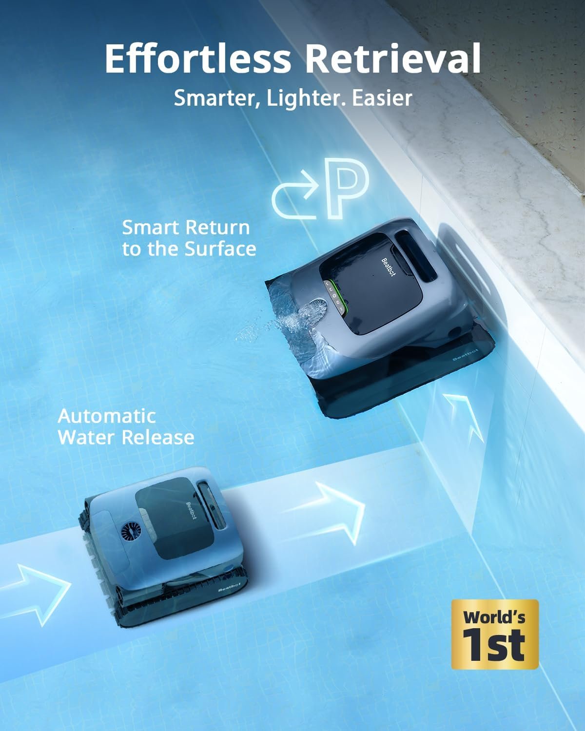 Beatbot Aquasense Pro Cordless Pool Cleaner Robot – Clarifies Water, Cleans Surface, Floor, Walls and Waterline, Intelligent Path Optimization, Surface Parking – Dark Blue image 4