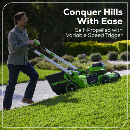 Greenworks 60V 21″ Self Propelled Lawn Mower with (1) 8.0 Ah Battery & Rapid Charger 2546402 image 1
