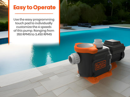 BLACK+DECKER Variable Speed Pool Pump Inground with Filter Basket and Easy Programmable Touch Pad Interface, 3 HP image 4