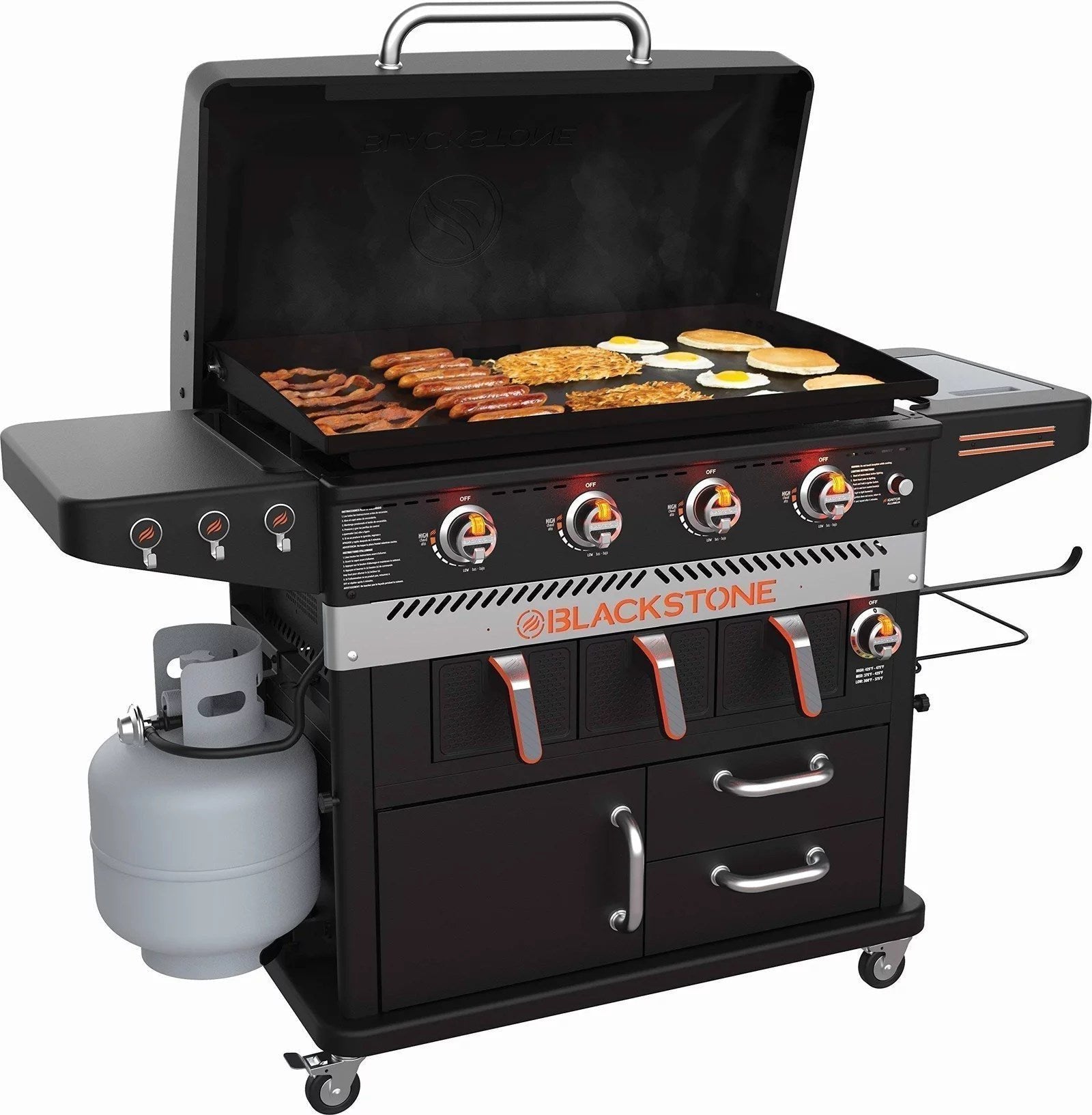 BLACKSTONE 36-Inch 4 Burner Gas Griddle with Dual Air Fryer Drawers – Model 1923 Black image 1
