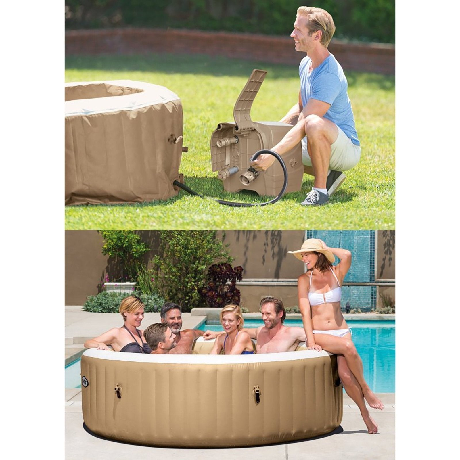 Intex: PureSpa: Sahara Tan Inflatable Hot Tub Set – 6 Person – 85″ Round Outdoor Heated Bubble Spa, Jet Massage, Cover, Hard Water Treatment System image 7