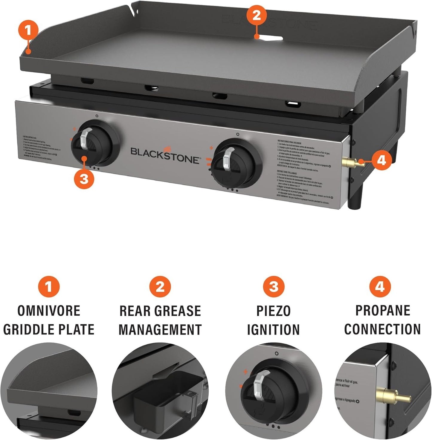 Blackstone 22″ Portable Tabletop Griddle – Dual Burner Flat Top Grill, 24,000 BTU Propane with Stainless Steel Faceplate & Rear Grease System image 19