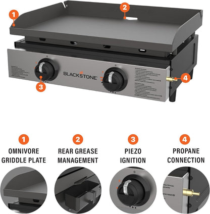Blackstone 22″ Portable Tabletop Griddle – Dual Burner Flat Top Grill, 24,000 BTU Propane with Stainless Steel Faceplate & Rear Grease System image 19