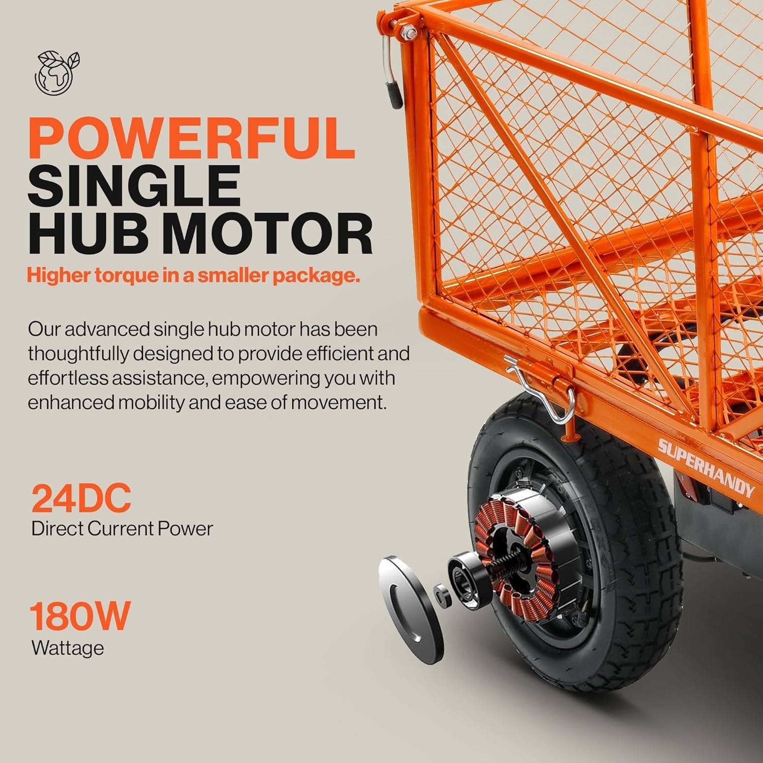 SuperHandy Electric-Assist Garden Cart, 5.7 Cu Ft, 440 lbs Load, All-Terrain Wheels image 2