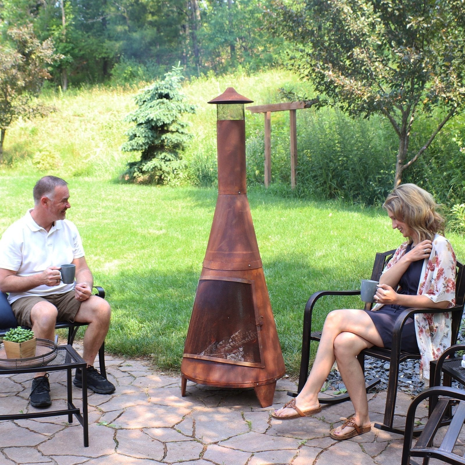Sunnydaze 70″ Rust Patina Finish Steel Wood-Burning Chiminea with Spark Screen image 7