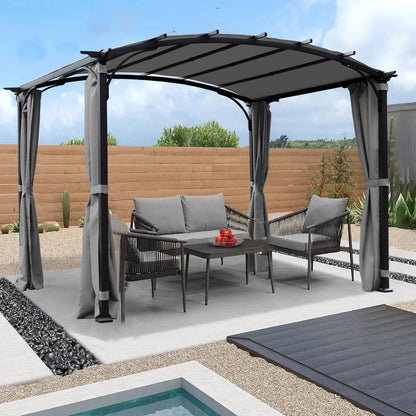 Elegant 9 x 11 ft Arched Patio Pergola Gazebo with Waterproof Sun Shade and Steel Frame image 1