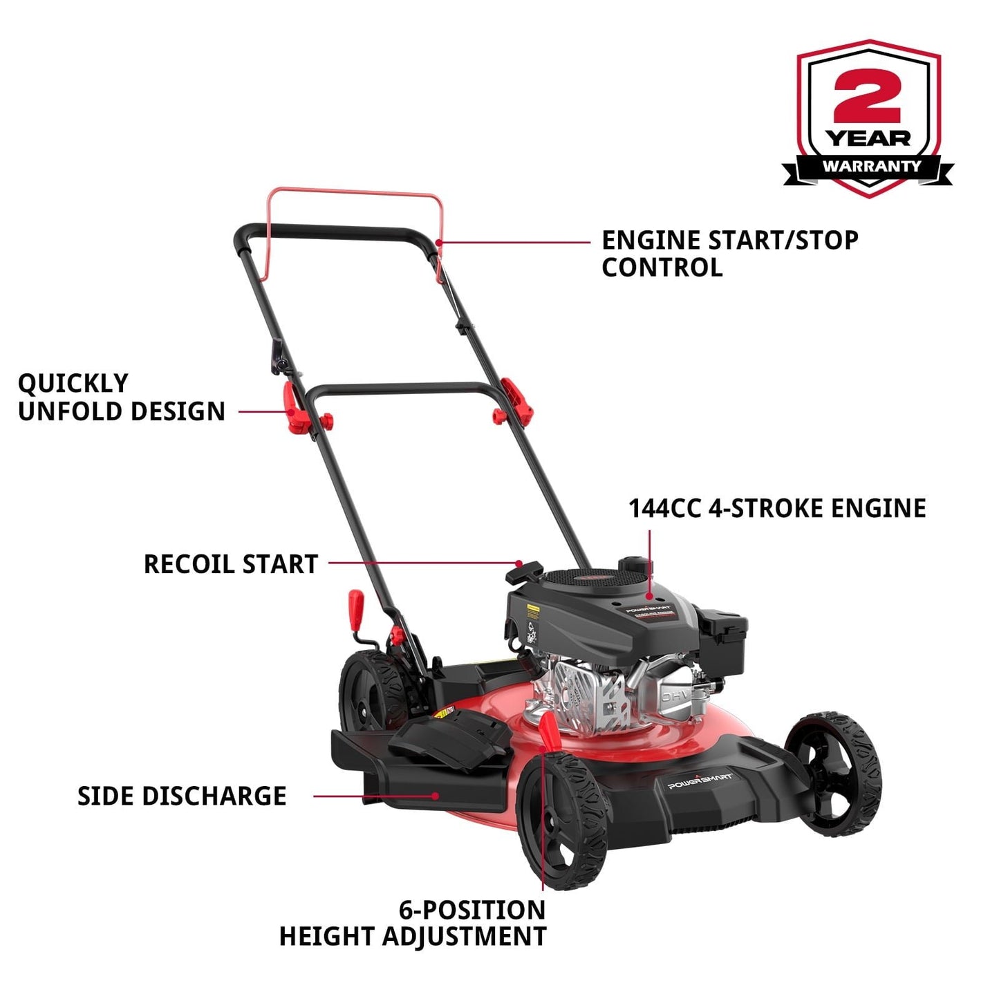 PowerSmart 21 in. Gas Push Lawn Mower, 144cc 2-in-1 Side Discharge image 1