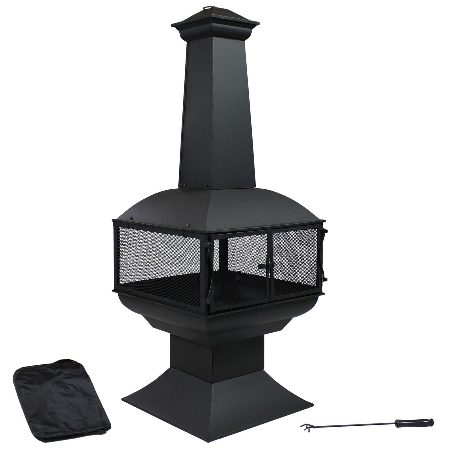 Sunnydaze 57″ 360-Degree View Steel Wood-Burning Chiminea with Grate, Poker, and Cover image 1