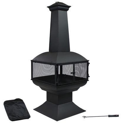 Sunnydaze 57″ 360-Degree View Steel Wood-Burning Chiminea with Grate, Poker, and Cover image 1