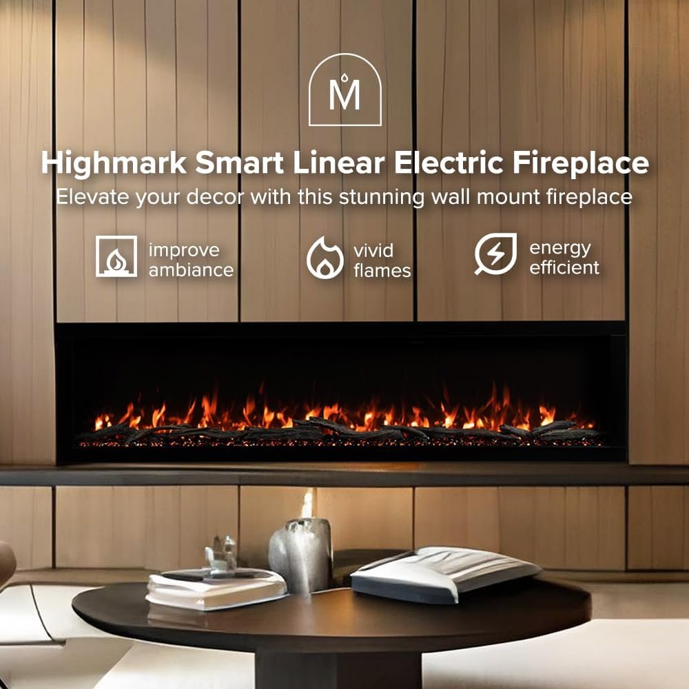 Modern Ember Highmark 60-Inch Smart Linear Electric Fireplace, WiFi & 10-Color Flames image 1