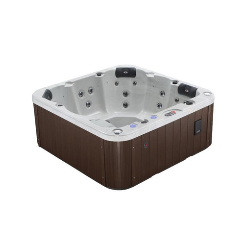 Canadian Spa Co 6 – Person 27 – Jet Acrylic Square Plug And Play Hot Tub with Ozonator and Built-In Speaker in White Cloud, Hazelnut image 0