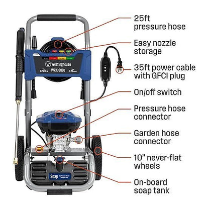 Westinghouse 3,200 PSI 1.76 GPM Electric Cold Water Pressure Washer with 5 Nozzles and Soap Tank image 3