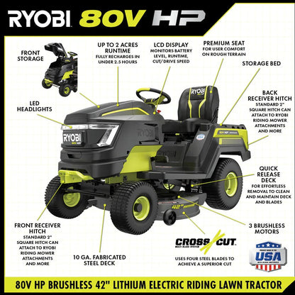 Brushless 80V Hp 46-Inch Cordless Lawn Tractor Battery Powered image 18
