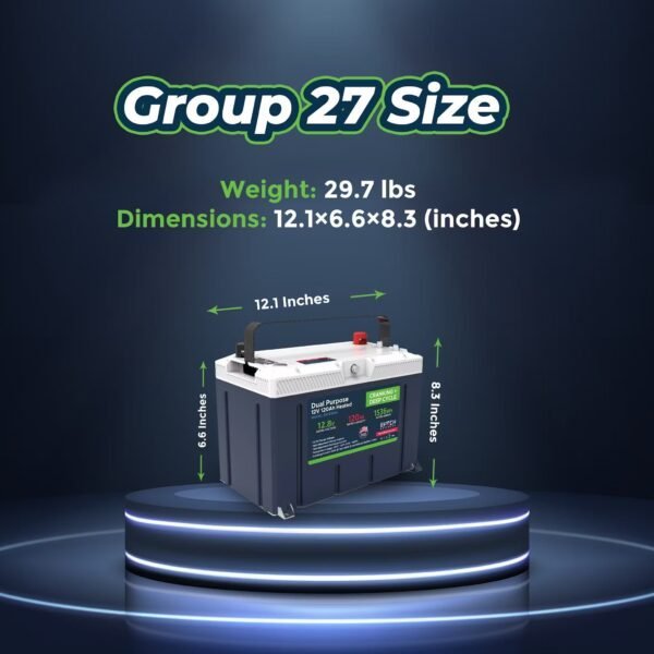 12V 120AH Group 27 LiFePO4 Battery Cranking & Deep Cycle Lithium Battery (Dual Purpose) image 4