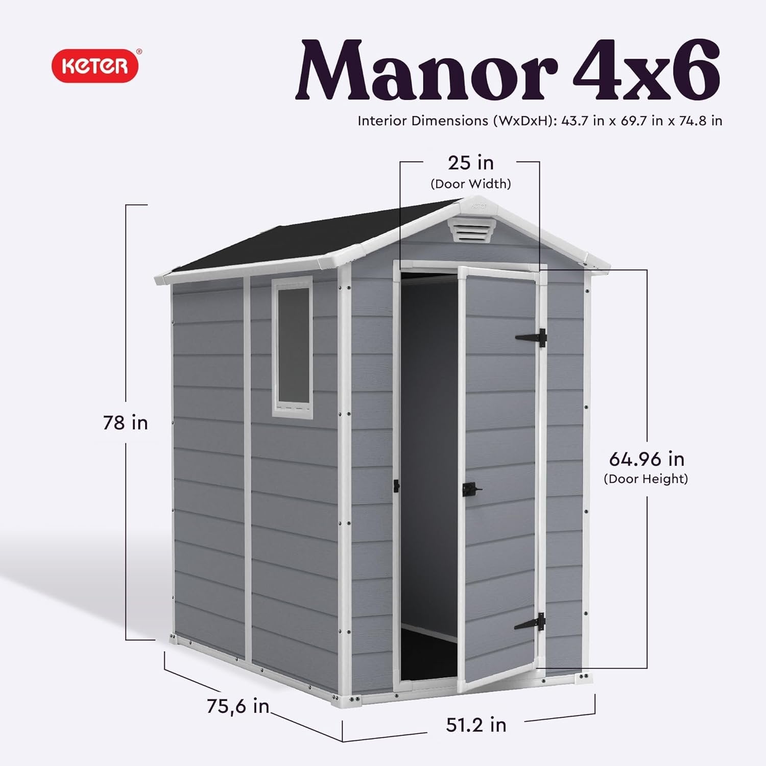 Keter Manor 4×6 Resin Outdoor Storage Shed Kit-Perfect to Store Patio Furniture, Garden Tools Bike Accessories, Beach Chairs and Lawn Mower, Grey & White image 1