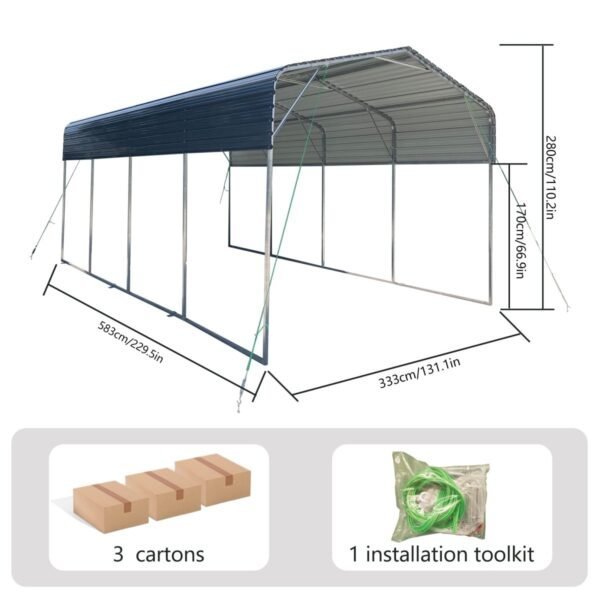 11x19FT Heavy Duty Metal Carport | Galvanized Outdoor Shelter for Cars, Boats & Parties image 0