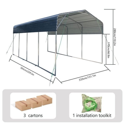 11x19FT Heavy Duty Metal Carport | Galvanized Outdoor Shelter for Cars, Boats & Parties image 0