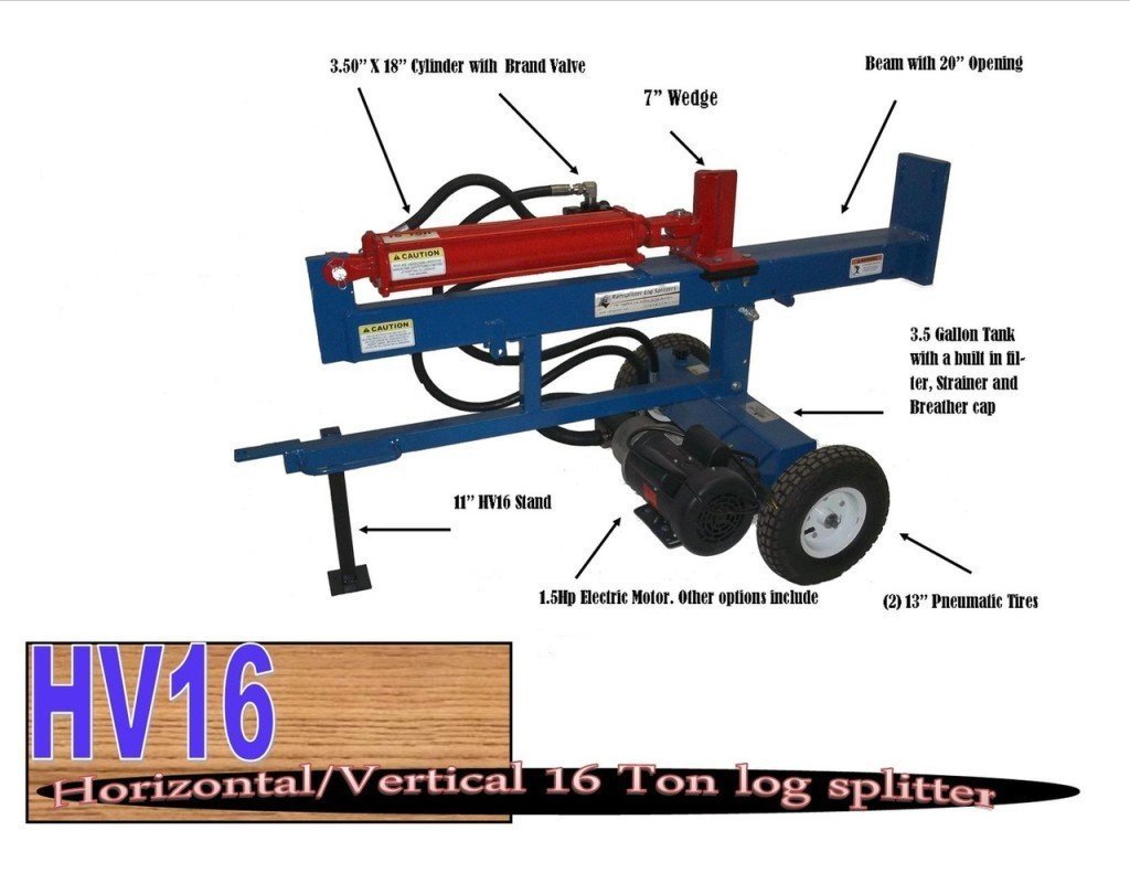 16 Ton Ram Splitter Horizontal Vertical Electric Log Splitter (HV16-4) image 1