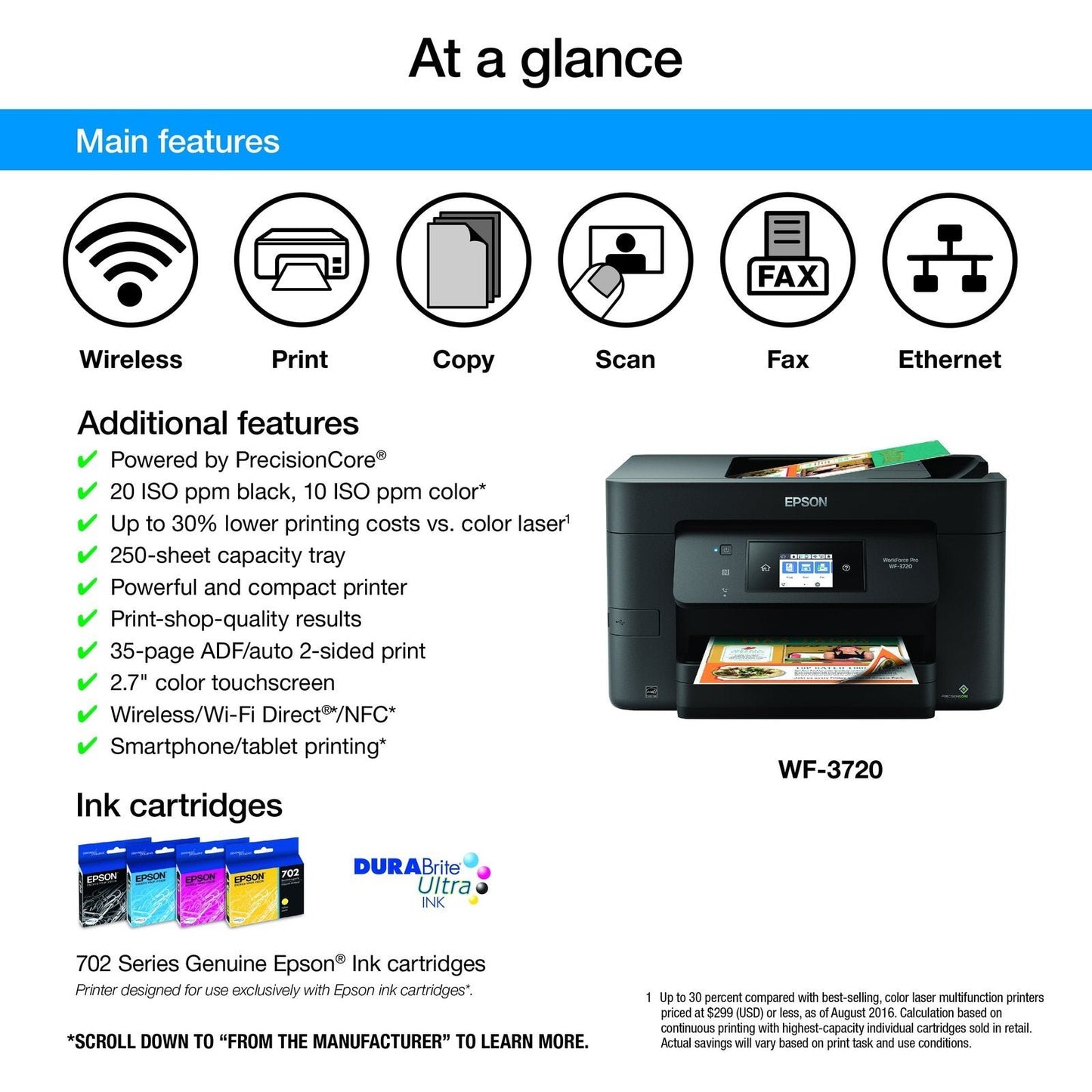 Epson WorkForce Pro WF-3720 Wireless All-in-One Color Inkjet Printer image 1