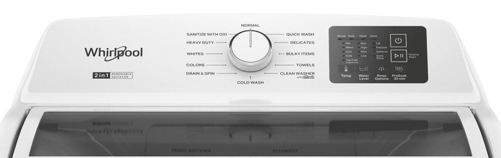 Whirlpool WTW4307SW 4.2–4.3 Cu. Ft. Top Load Washer with 2-in-1 Removable Agitator, Soft Close Glass Lid, White image 1