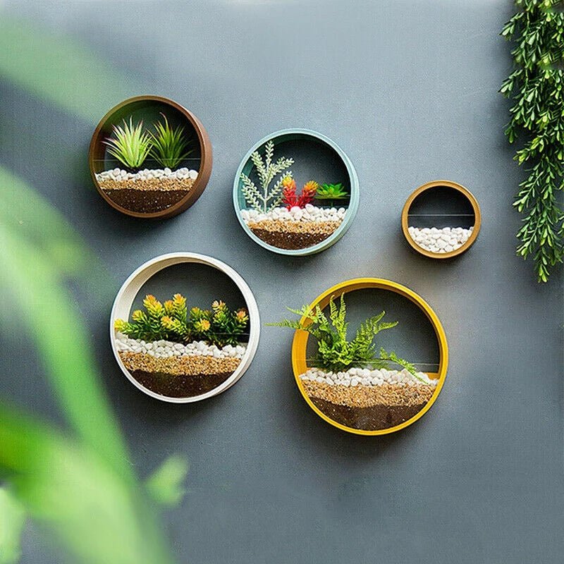 Round Iron Wall Vase Hanging Planter for Flowers and Succulents – Decorative Wall Art Flower Pot image 1