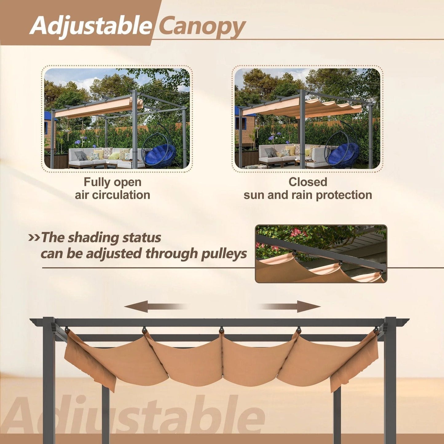 Stylish 10′ x 13′ Aluminum Patio Pergola with Retractable Canopy – Perfect Backyard Shade Shelter for Outdoor Parties image 2