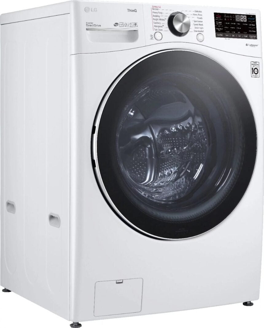 LG – 5.0 Cu. Ft. High-Efficiency Stackable Smart Front Load Washer with Steam and Built-In Intelligence – White image 3