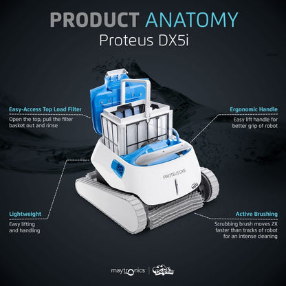Dolphin Proteus DX5i Wi-Fi Robotic Pool Vacuum Cleaner Pools up to 50 FT – Waterline Scrubber Brush image 1
