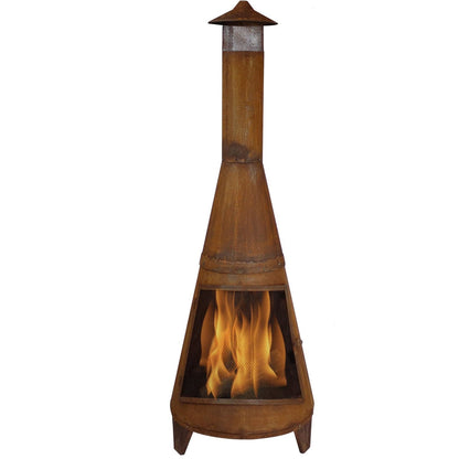 Sunnydaze 70″ Rust Patina Finish Steel Wood-Burning Chiminea with Spark Screen image 10