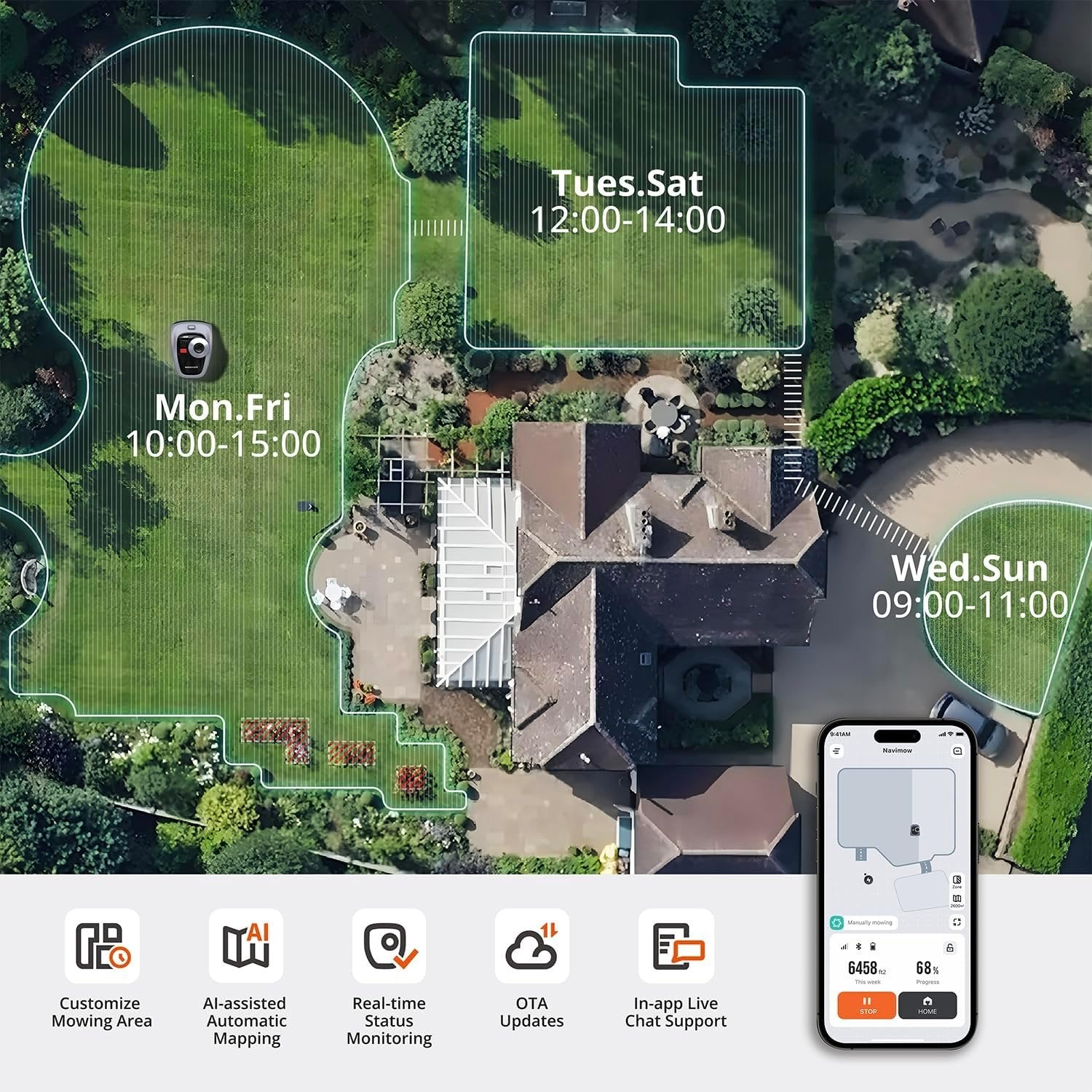 Segway Navimow i105N Robot Lawn Mower, AI Mapping, Perimeter Wire-Free, App Control image 11