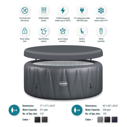 Wave Atlantic 6 Person Round Inflatable Hot Tub, Navy image 4